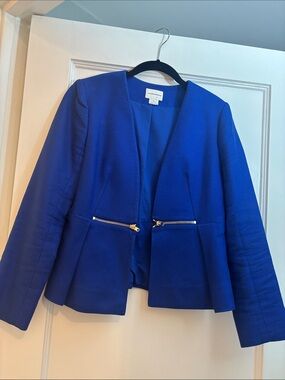Club Monaco Cobalt Blue Open-Front Blazer with Gold Zips